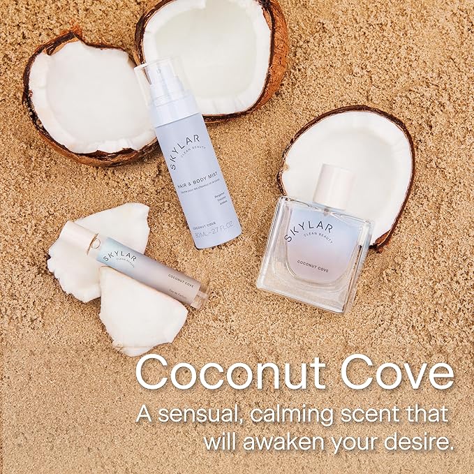 Skylar Coconut Cove Hair & Body Mist | Hypoallergenic & Clean Fragrance | Vegan, Cruelty Free, and Safe For Sensitive Skin | 80 ML, 2.7 Fl Oz-Velvo Beauty