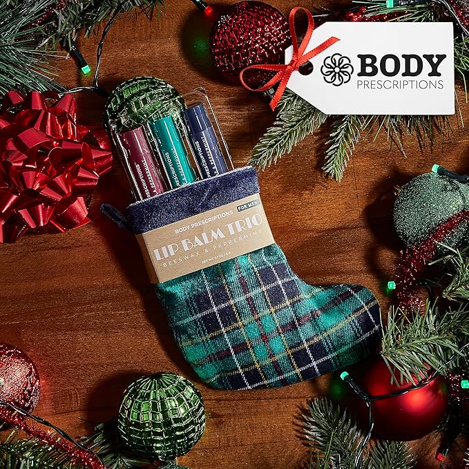 Body Prescriptions Lip Balm Trio for Men - Beeswax and Peppermint | Christmas Stocking Present Set | Nourishing and Moisturizing Formula | Protect and Hydrate Dry Lips | Great Holiday Present for Him-Velvo Beauty