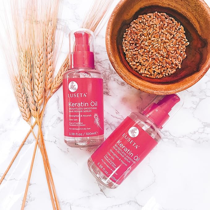 Luseta Keratin Hair Oil Serum for Color Treated Damaged & Dry Hair Strengthening & Nourishing, Keratin Hair Treatment Oil, Free of Sulfates, Paraben and Gluten 3.38 oz-Velvo Beauty