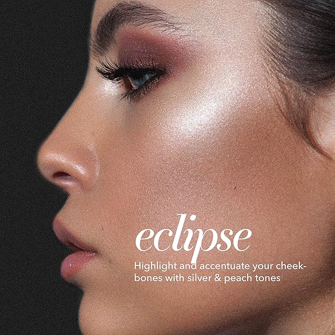 Pippa of London Eclipse Highlighter Palette 381 Make Up for Cheeks and Face with 4 Luxury Highlighters in a Silver Gold Case with Mirror-Velvo Beauty