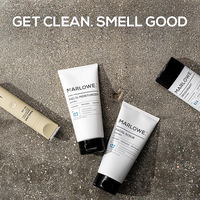 MARLOWE. No. 122 Facial Scrub 6 oz, Gentle Face Exfoliator with Apricot Seed Powder & Pumice, Cleanses & Smooths, Fresh Pine & Agarwood Scent-Velvo Beauty