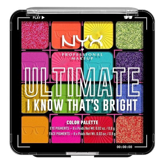 NYX PROFESSIONAL MAKEUP, Ultimate Shadow Palette, Eyeshadow Palette - I Know That's Bright-Velvo Beauty