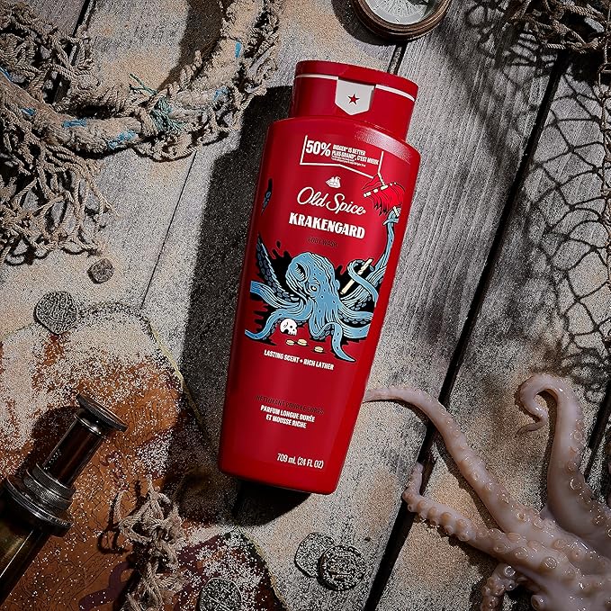 Old Spice Body Wash for Men, Krakengard, Long Lasting Lather, 24 FL OZ (Pack of 4)-Velvo Beauty